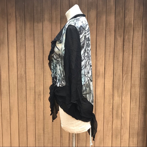 Vintage 80s Sheer Open Blouse Top Abstract Print L - Picture 6 of 11